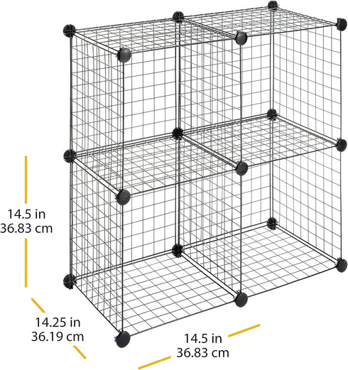 Whitmor Storage Cubes - Stackable Interlocking Wire Shelves - Black (Set of 4)