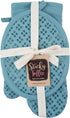 Sticky Toffee Set of 3 Oven Mitt and Pot Holder – Blue Non-Slip Kitchen Hot Pads with Silicone Grip