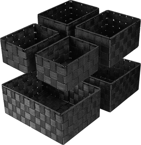 Woven Storage Baskets, Set of 6 Cube Container Baskets for Clothes, Shelves, Closet, Black