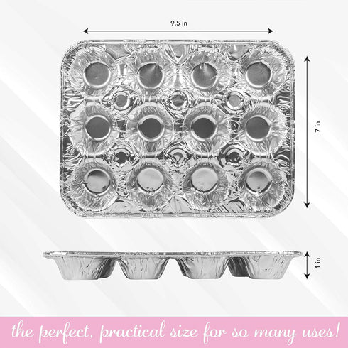 PLASTICPRO Aluminum Foil Muffin Pans - Reusable and Disposable, Holds 12 Mini Cupcakes, Pack of 20
