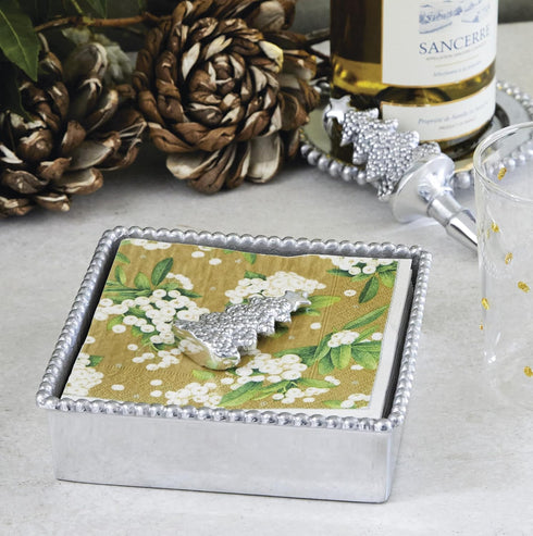 MARIPOSA DOTTY CHRISTMAS TREE NAPKIN WEIGHT | SILVER | HANDMADE IN MEXICO | RECYCLED SANDCAST ALUMINUM