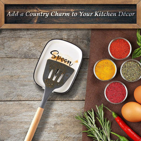 Ceramic Spoon Rest for Stove Top - Large Spoon Holder for Kitchen Counter, White Coffee Spoon Rest, Heat-Resistant