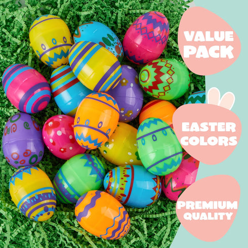 36PCS 2.3" JOYIN Printed Empty Colorful Plastic Eggs Fillable, Bright Plastic Eggs Bulks for Festival Hunt, Filling