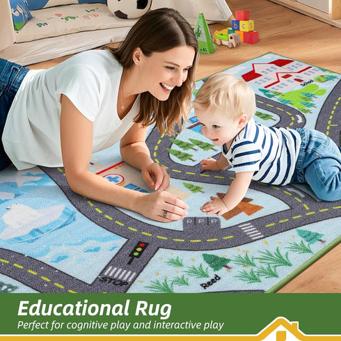 32"x60" 2pcs, BEQHAUSE Kids Rug City Life, Educational Road Traffic Kids Rug Non Slip Washable Play Mat Carpets