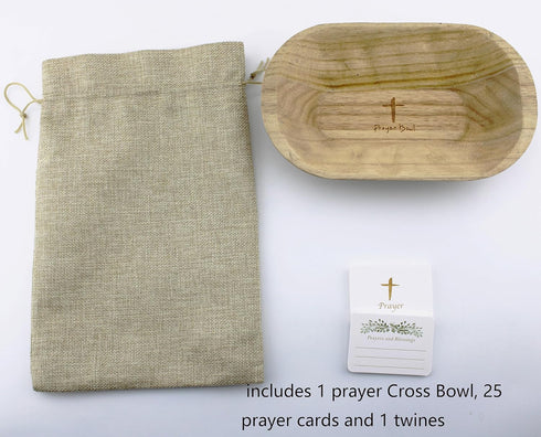 Fight Club Wood Prayer Dough Bowl, congregation gifts Christian Easter and Christmas Cross Religious Gifts,Farmhouse Decor Rustic with 24 Blessing Prayer Cards with Linen Bag 9.5x6x2.5“ by Fight Club