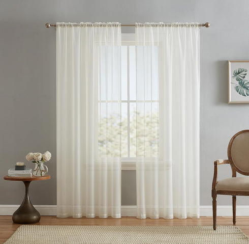 HLC.ME Ivory Sheer Voile Window Treatment Rod Pocket Curtain Panels, Set of 2 for Bedroom, Kitchen, Living Room (54 x