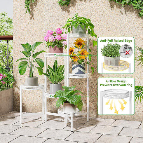 NQW 6 6 Tier Metal Plant Stand, Potted Multiple Flower Pot Holder Shelf, Indoor&Outdoor Folding Planter Display Shelves