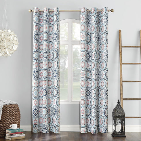 Sun Zero Nepal Global Medallion Print Blackout Curtain Panel, 40" x 84", Stone, Grommet