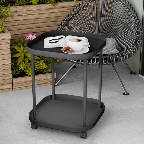 Mobile Side Table on Wheels - Compact Nightstand in Black