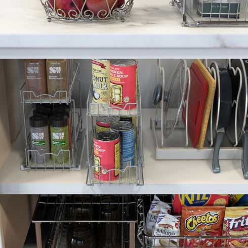 Simple Houseware Spice Rack Slide Out Wire Basket Drawer Organizer, 2 Tier, Silver by Simple Houseware
