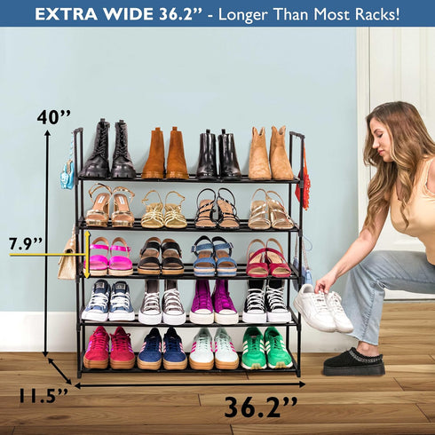 5 Closet, 25 Sundaze Shoe Rack - Tier Metal Shoe Rack for Front Door Entrance, Sturdy Long Shoe Organizer for Bedroom