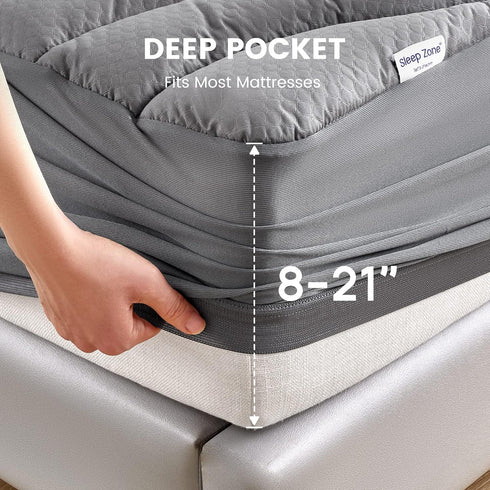 SLEEP ZONE Grey Twin Waterproof Mattress Pad, Premium Soft Quilted Mattress Topper with Deep Pocket Elastic Cover