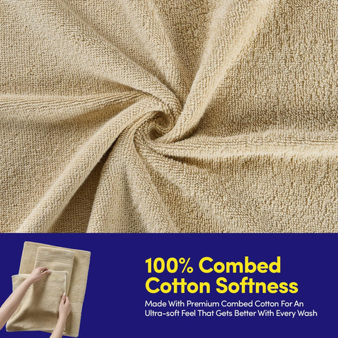 8 Set 100% Bath Towels Piece Towel Combed Cotton Bath + Hand + Washcloths Oeko-TEX Certified Soft & Absorbent Towels