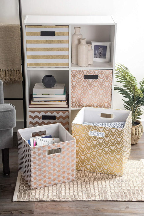DII Hard Sided Collapsible Polyester Cube Storage Collection, 11x11x11, Gold