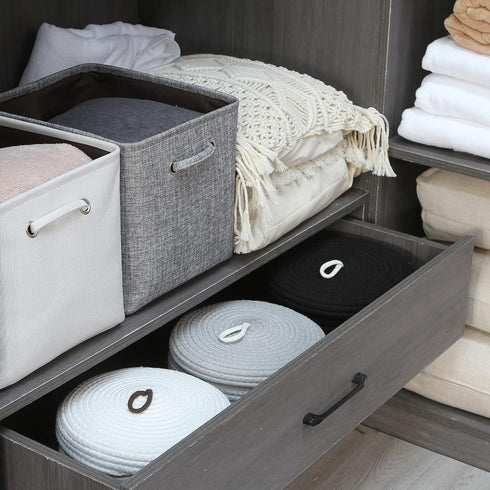 Sea Team Round Cotton Rope Storage Basket with Lid, Decorative Woven Bin for Snacks, Towels, Plants, Grey