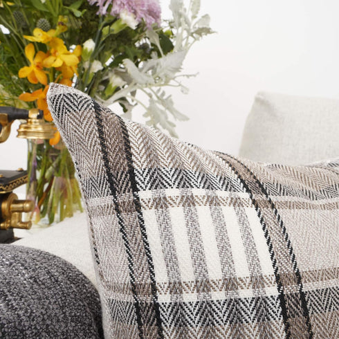 YOUR SMILE Set of 2 Retro Farmhouse Buffalo Tartan Chequer Stripe Plaid Cotton Linen Throw Pillow Case (Brown,