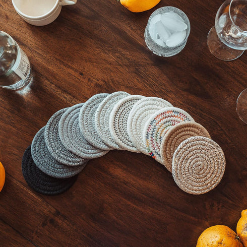 Set 6, OrganiHaus Drink Coasters of Absorbent Cotton Woven Cup Coasters, Rustic Farmhouse Boho Decor for Coffee Table