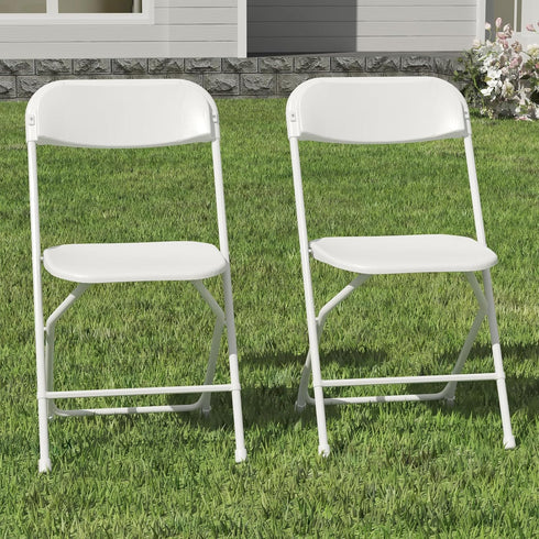 White Folding Chairs 2 Pack, Plastic Folding Chairs Outdoor Indoor, 350lb Capacity,