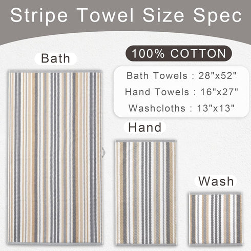 Set 4, 16"x27" 100% Set Beige Striped Hand Towels, Bathroom Hand Towels of - Cotton | Quick Dry | Absorbent | Light