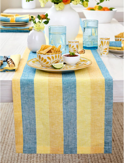 Solino Home Linen Table Runner 48 Inches - Cabana Stripe, 100% Pure