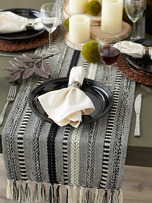 15x72 (15x77, DII Farmhouse Braided Stripe Table Runner Collection, Fringe Included), Black