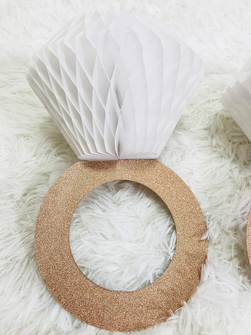 Engagement Party Decorations - Bridal Shower Supplies, Honeycomb Ring Hanging Decorations, Rose Gold Glitter Diamond