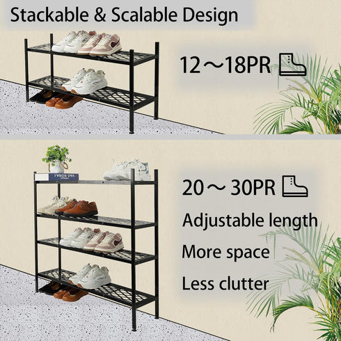 45.6" 2-Tier Closet, Shoe Rack, Expandable Shoes Storage Metal Shoe Shelf Stand Stackable Boot Organizer for Entryway