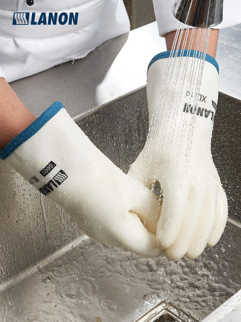 LANON Liquid Silicone Gloves, Heat Resistant Oven Gloves, Food Grade, Waterproof, White, XXL