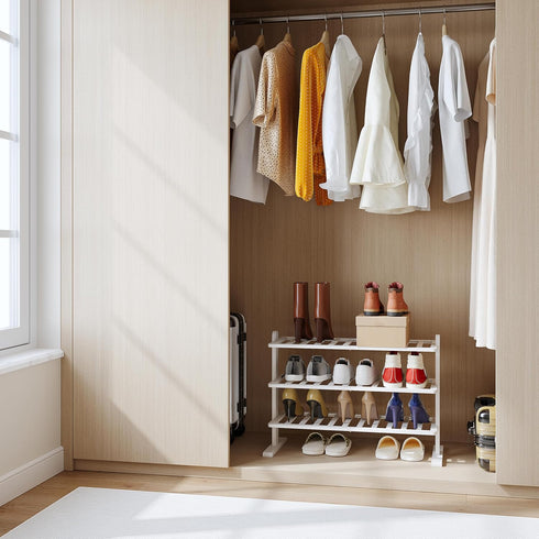 Closet (3-Tier) Varhomax White Shoe Rack, Bamboo Shoe Rack Organizer for and Entryway, Thick Wooden Free Standing Shoe