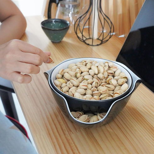Pistachio Bowl, Snack Serving Dish, Double Dish Nut Bowl with Nut Seeds Shell Storage, Pistachios, Peanuts, Cherries