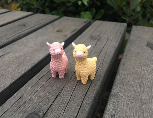 Set 2 of Miniature Resin Alpacas - Perfect for Fairy Gardens and Plant Decor