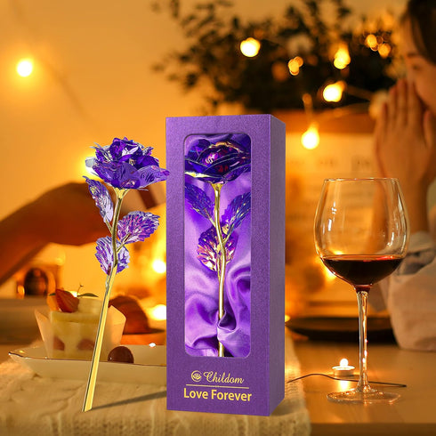 Childom Birthday Gifts for Women - Christmas Purple Rose Gifts for Her Mom, Sweet Artificial Flower for Wife, Grandma