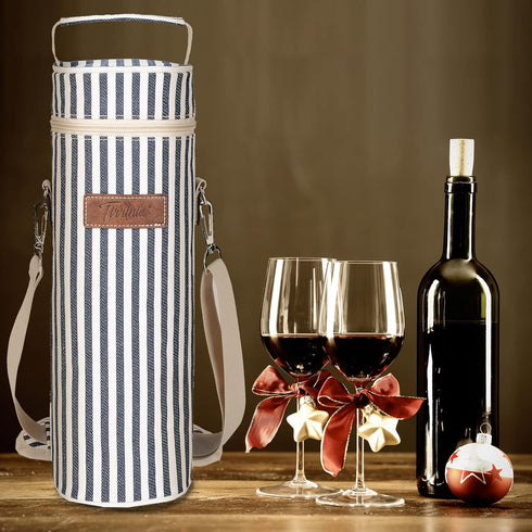 Tirrinia Insulated Single Wine Cooler Bags - Padded Portable Wine Gift Tote Carrier for Travel, BYOB, Wine Tasting,