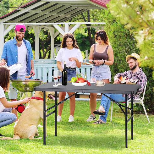 4ft ZENY Portable Folding Table Plastic Indoor Outdoor Picnic Party Camp Dining Table with Handle, Black