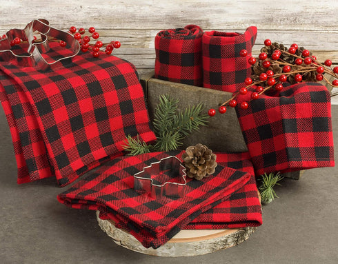 DII Buffalo Check Kitchen Collection - Classic Farmhouse Dishtowel Set, 18x28, Red & Black, 6 Piece
