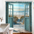 Riyidecor Blue Beach Barn Door Shower Curtain, Ocean Coastal Rustic Scenery, 72Wx72H Inch, Polyester Waterproof with 12