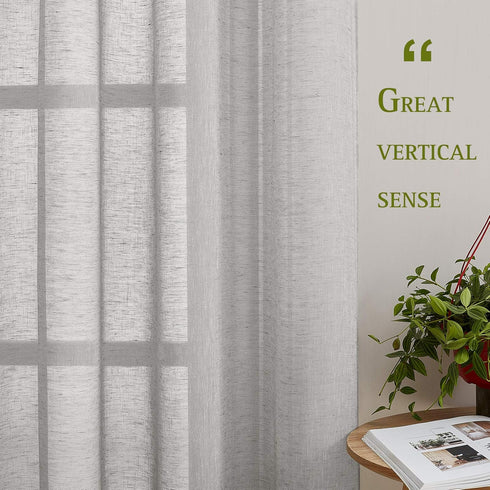NICETOWN Linen Textured Semi Sheer Curtains, 63 Inches Length, Eyelet Top, 2 PCs, Grey, 52 Inches Wide