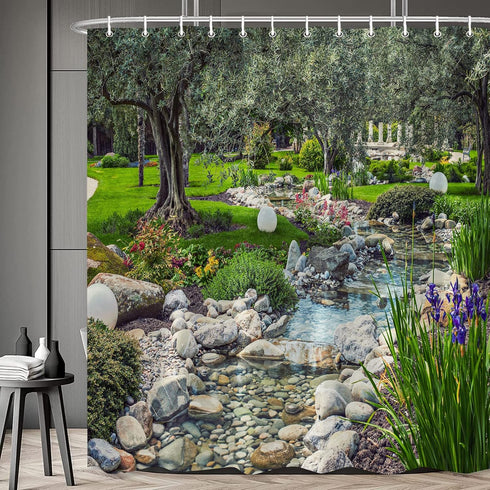 Garden Scenic Shower Curtain Colorful Flowers Green Landscape Bathroom Curtains Spring Plants Nature Scenery Country Bathtub Decor with Hooks 70 x 70 in by RDRUVA