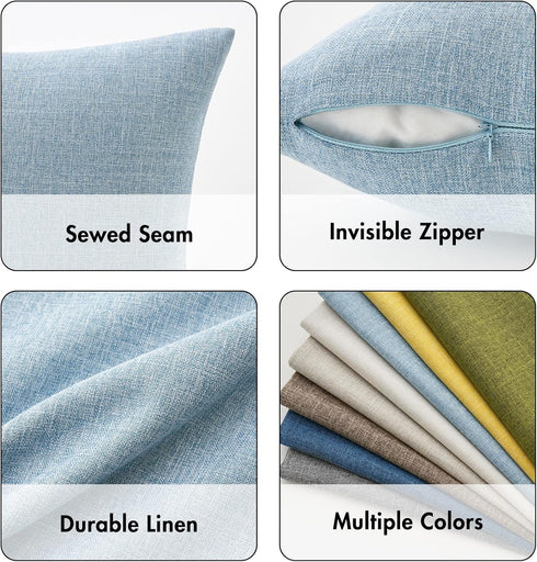 MIULEE Pack of 2 Decorative Linen Burlap Pillow Covers - Coastal Farmhouse Boho Accent Pillowcases 16x16 Inch Light Blue