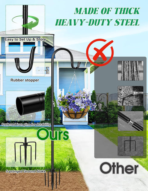 60 Inch 5 XDW-GIFTS Bird Feeder Pole for Outdoor, Shepherds Hooks Heavy Duty Garden Pole for Hanging Plant Basket