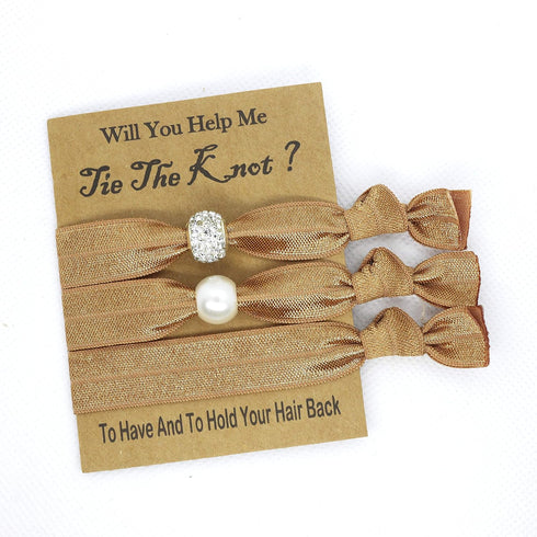 6 Packs Hair Tie Favors for Bridesmaids, Bachelorette Party & Bridal Shower Gifts (Gold)
