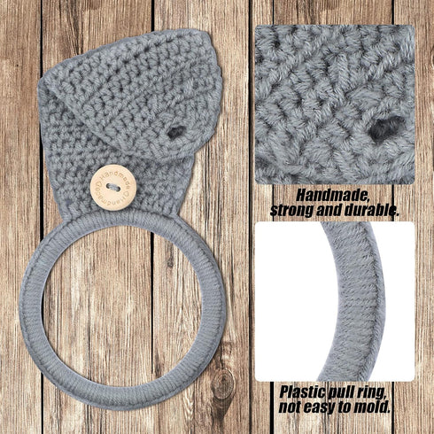 Tatuo 3 Pieces Crochet Towel Holder, Hanging Kitchen Dish Towel Holder Ring for Stove, Gray