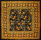 India Arts French Floral Square Cotton Tablecloth, 60" x 60", Amber on Black