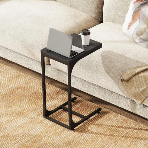 WLIVE C Shaped End Table, Small Couch Side Tables with Metal Frame, Sofa Table TV Tray for Living Room, Bedroom, Relief