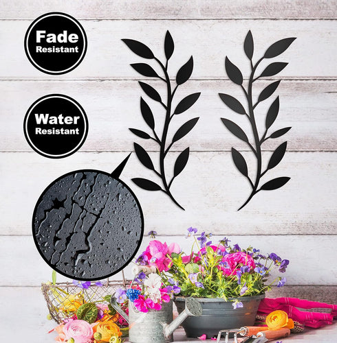 Vivegate 16"X16" Olive Branch Leaf Metal Wall Decor - 2 Black Wrought Iron Scroll Vine Art for Farmhouse Wall