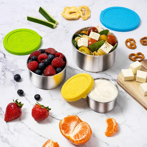 Everusely Stainless Steel Snack Containers for Kids, Lunch Containers with Lids, Metal Lunch Box, Stainless Steel