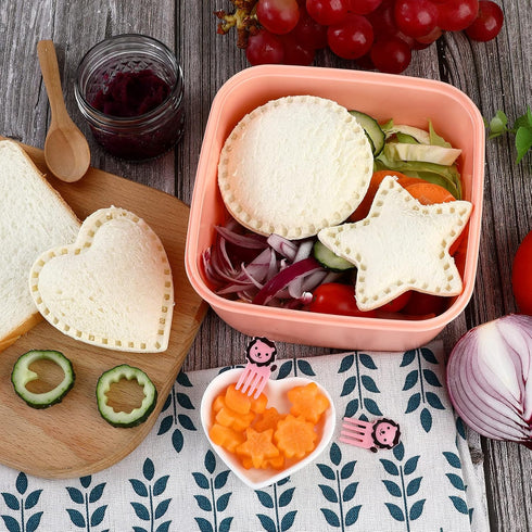 Sandwich Cutter and Sealer, Round Heart Star 3Pcs Shapes Decruster Press Mold + 8pcs Mini Vegetable Cookie Cutters
