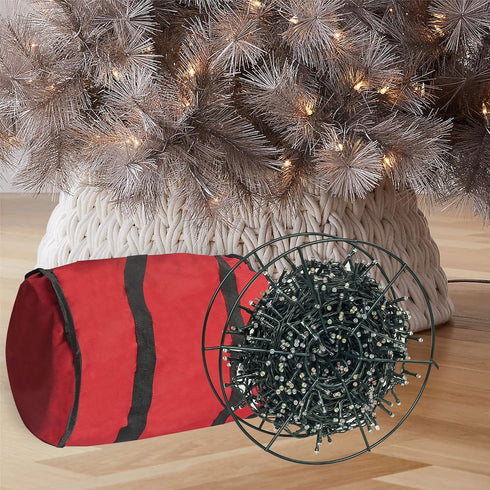 3 Dazzle Bright Christmas Lights Storage Bags, Metal Reels to Store Holiday Christmas String Lights, Red Tear Proof