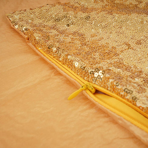 YOUR SMILE Pack of 2 New Luxury Series Gold Blink Decorative Sequin & Comfy Satin Throw Pillow Cover, 18" x 18"