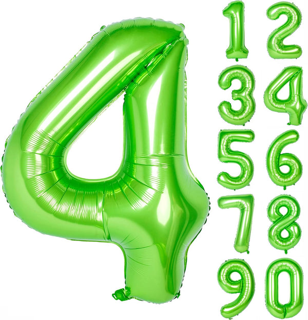 40 Inch Large Green Digital Balloon Number 4 - Helium Foil Polyester Film Jungle Themed Party Decoration